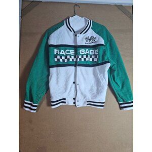 Helium Moto Wear Checkered Flag Button Up Cotton Green And White Jacket Size Wom